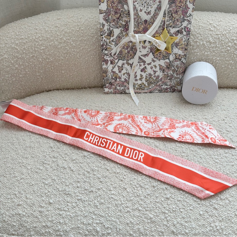 SOLD ❌ Dior Dioriviera Toile de Jouy Soleil Mitzah Silk Scarf | Orange / Coral - Picture 7 of 12